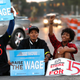 In this Sept. 4, 2014, photo, protesters block traffic on Mack Avenue in Detroit as part of a national protest to push fast-food chains to pay their employees at least $15 an hour. The labor group Fight for $15 is now backing sexual harassment claims against fast food behemoth McDonald’s in the latest push to hold big corporations more responsible for the welfare of their workers.